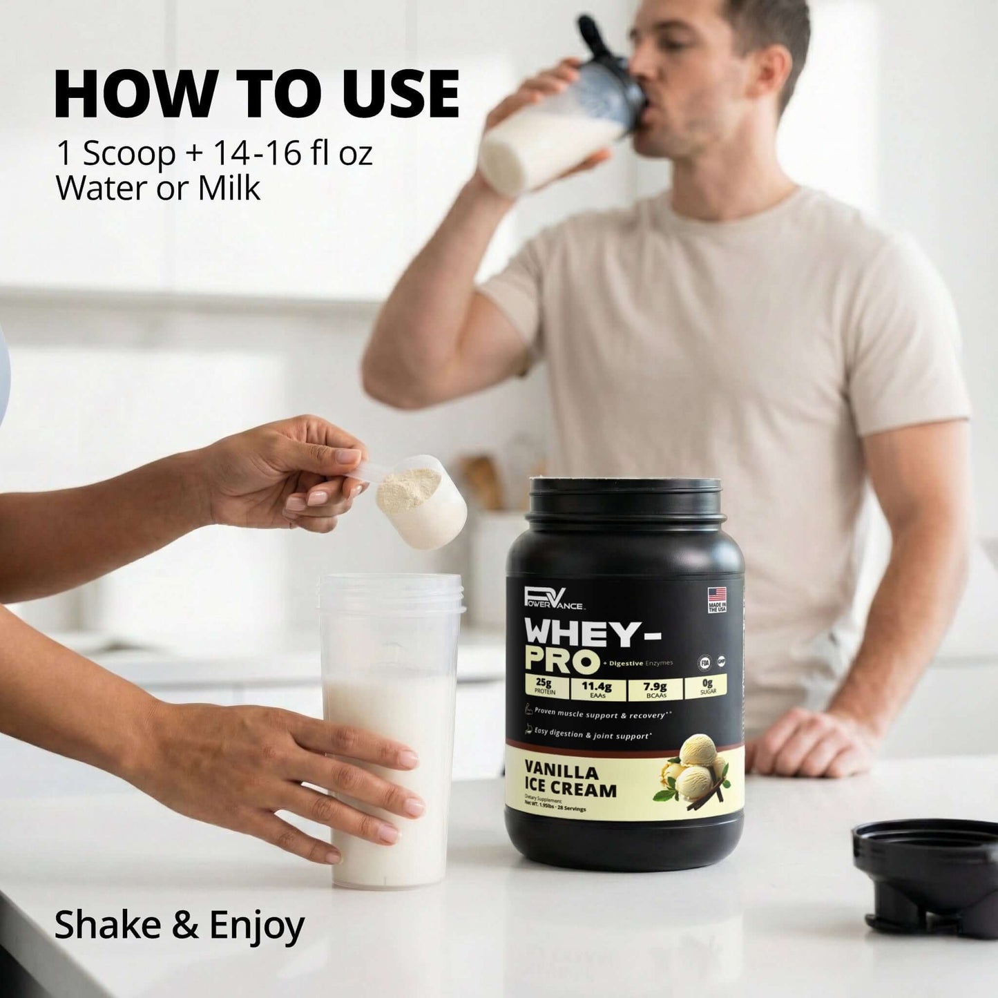 Whey - Pro - Whey Protein Powder | Collagen + Digestive Enzymes + BCAAs - POWERVANCE